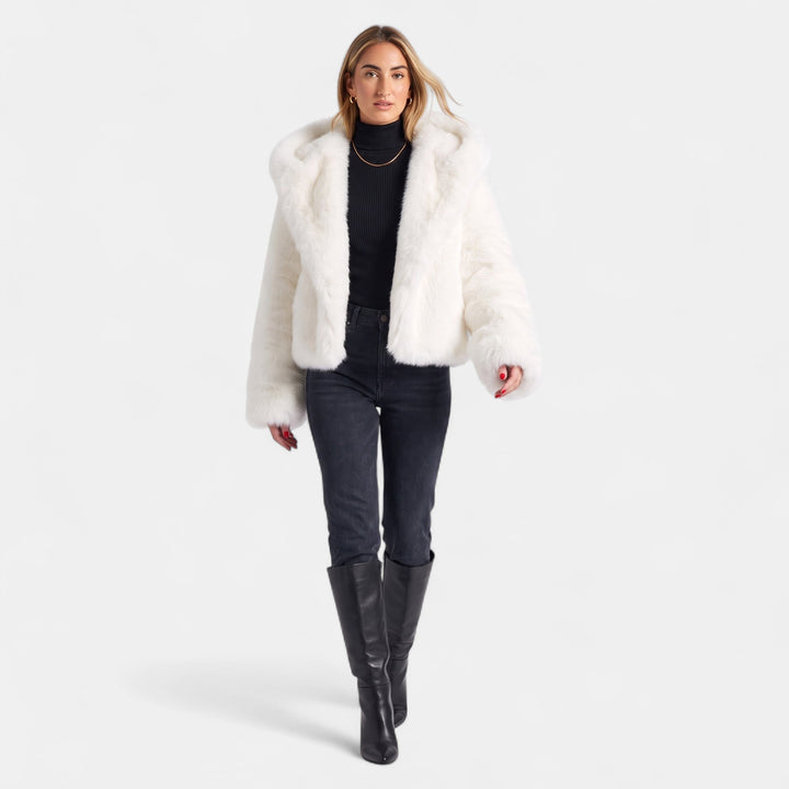 Women's Oversized Short Faux Fur Coat, Open Front Wide Cuffs