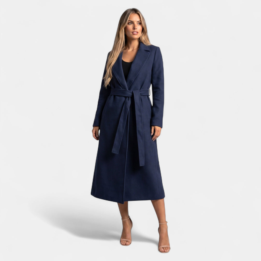 Women's Long Wool Winter Coat, Slip Pockets Notched Lapel