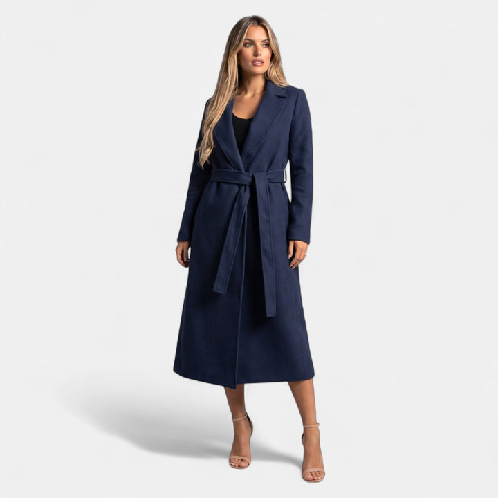 Women's Long Wool Winter Coat, Slip Pockets Notched Lapel