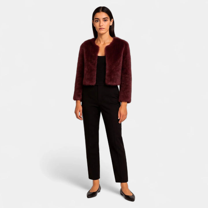 Women's Cropped Faux Fur Coat, Collarless Boxy Open Front