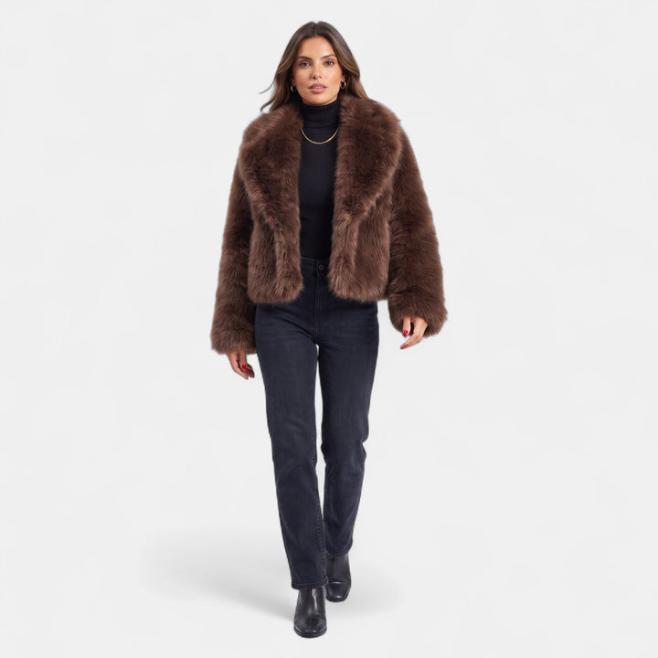 Women's Faux Fur Coat, Shaggy Notched Lapel Long Sleeves
