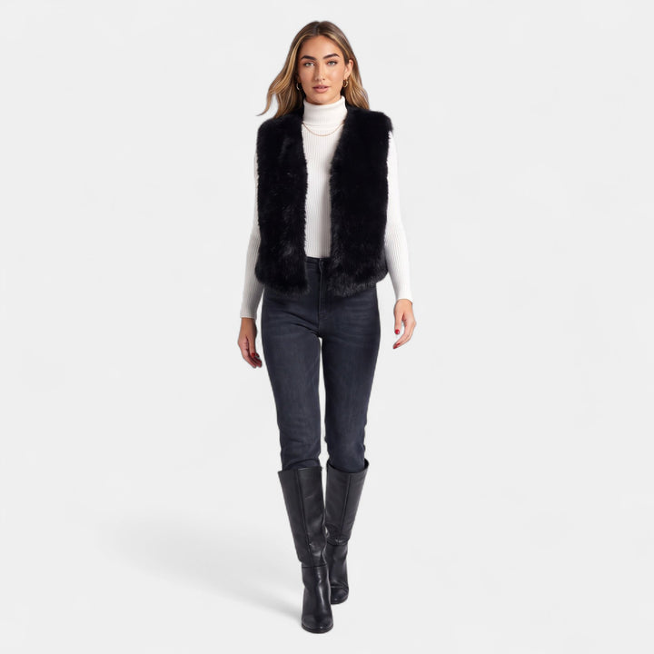 Women's Cropped Faux Fur Gilet, Sleeveless Oversized Open Front