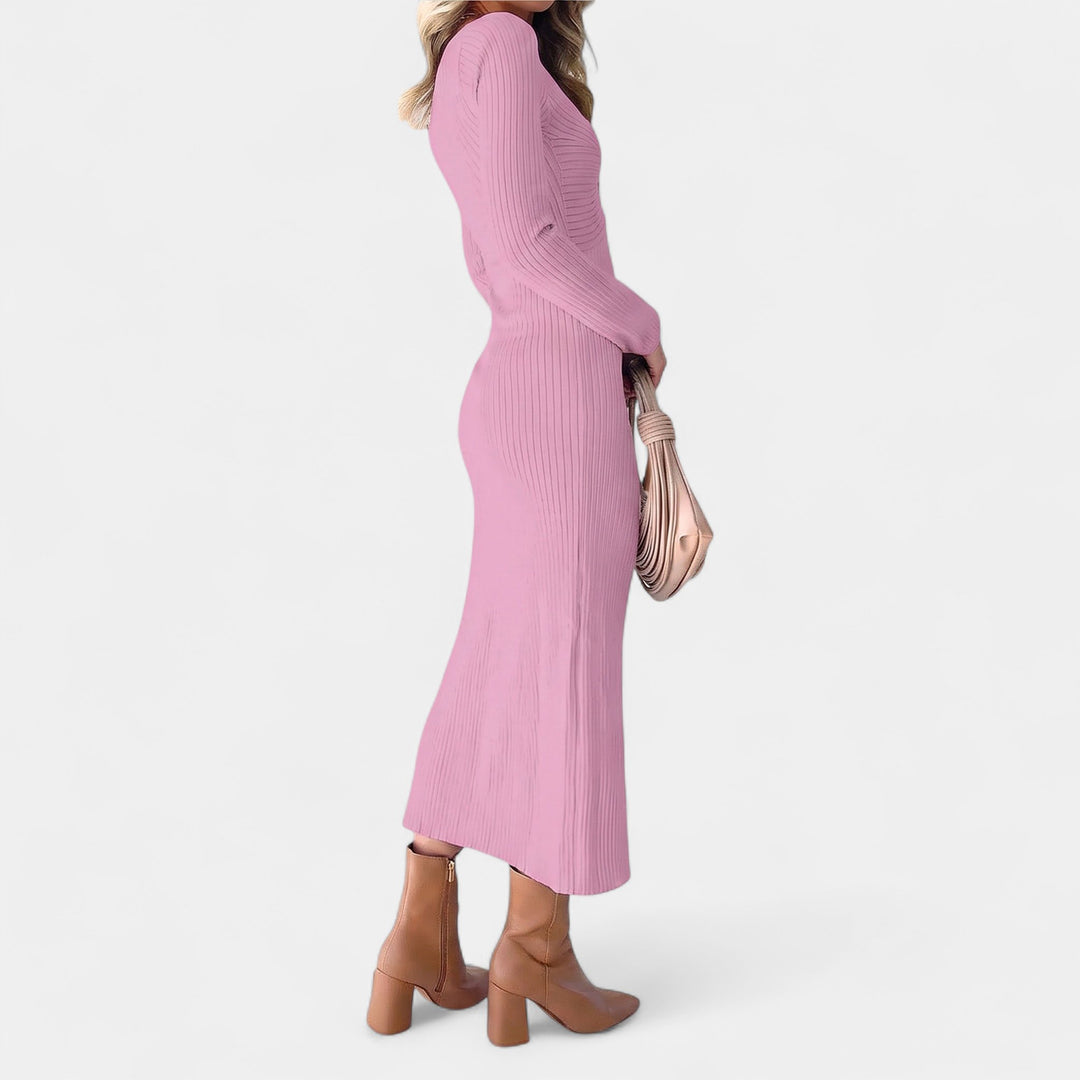 Women's Bodycon Knit Jumper Dress, V Neck Fitted Twist Front