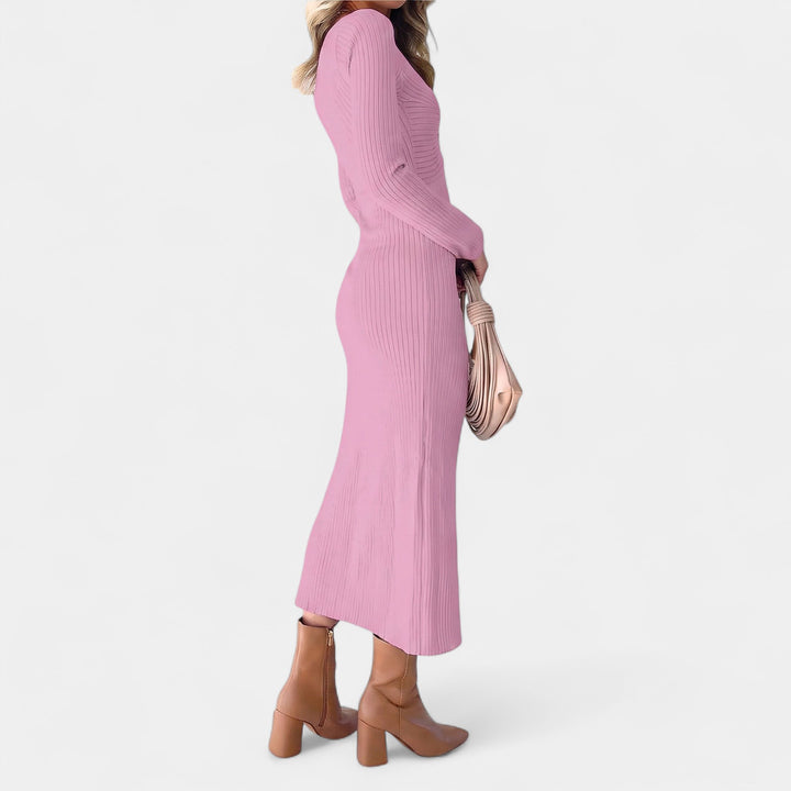 Women's Bodycon Knit Jumper Dress, V Neck Fitted Twist Front