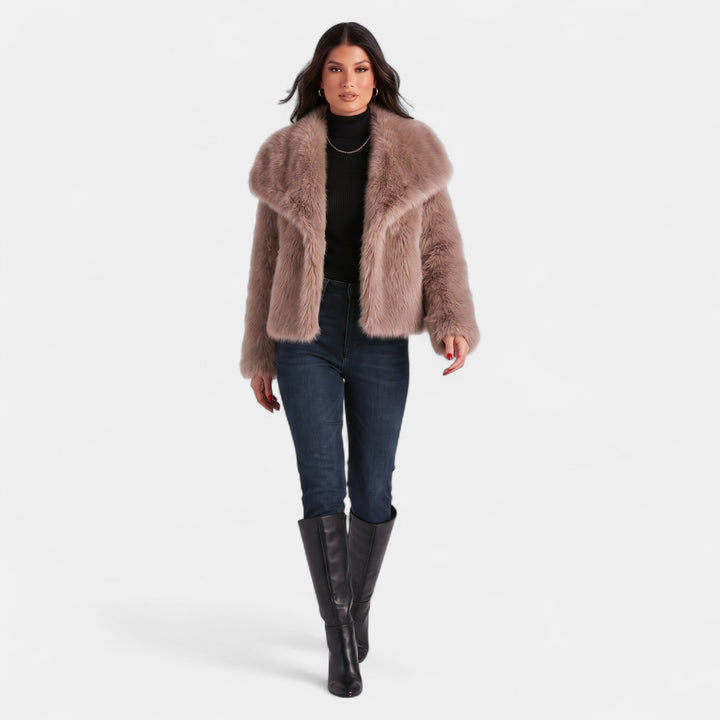 Women's Oversized Short Faux Fur Coat, Open Front Shawl Collar
