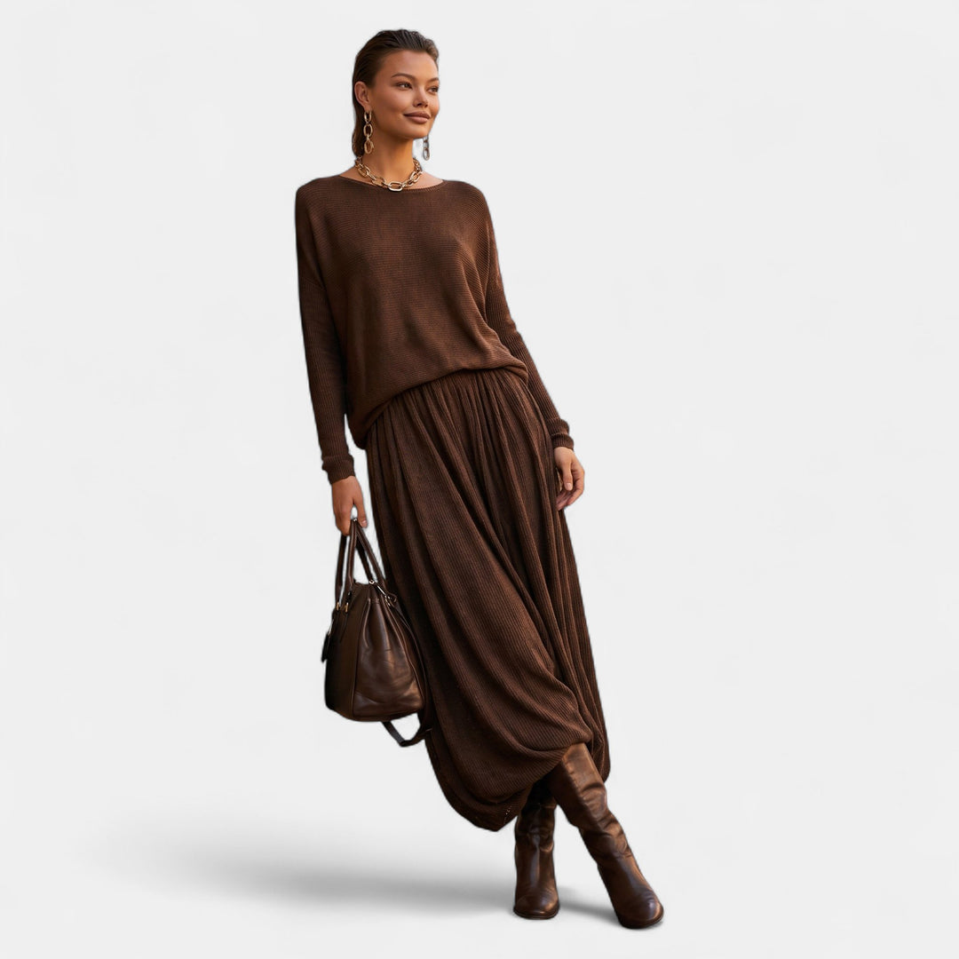 Women's Oversized Jumper, Boat Neck Ribbed Knit Dropped Shoulders