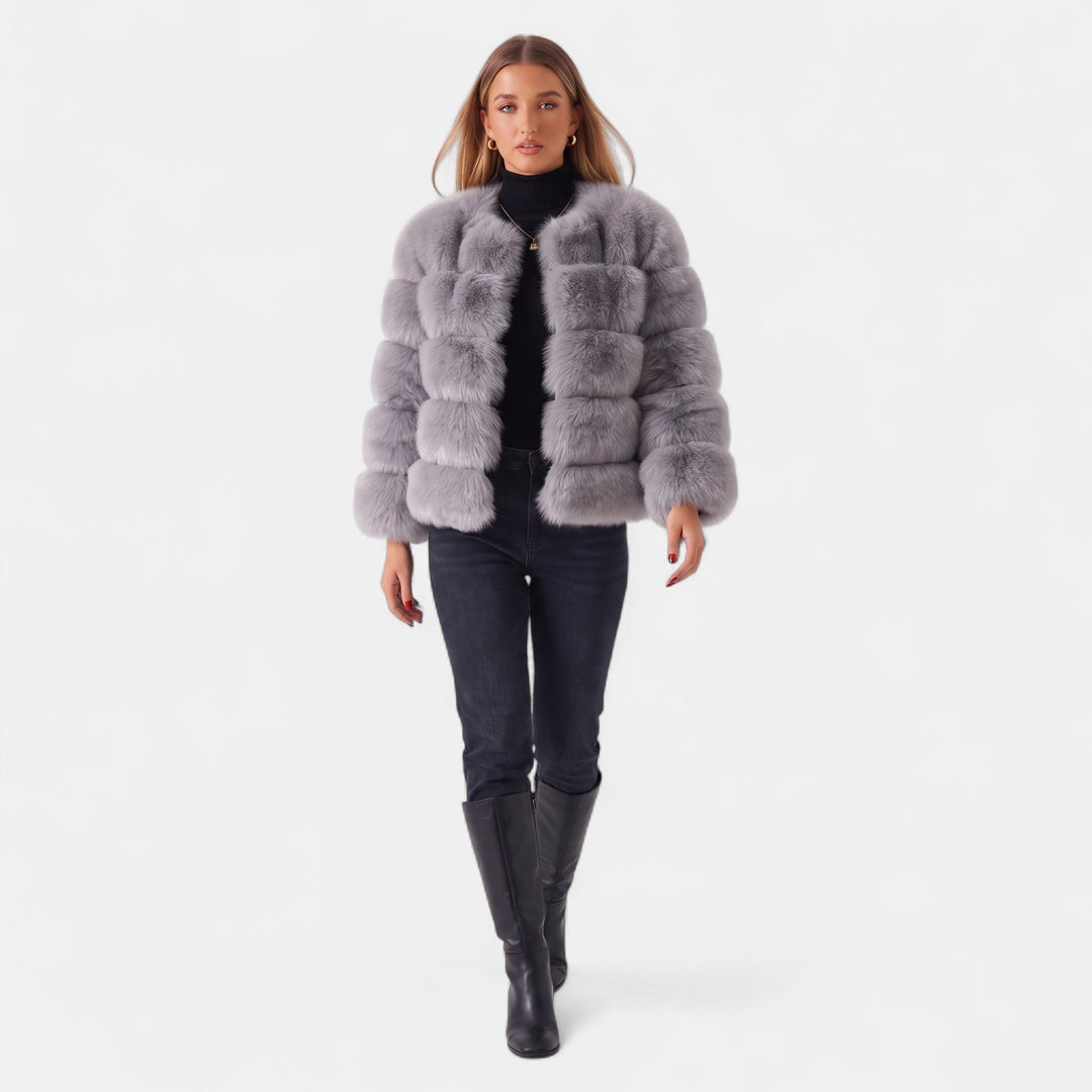 Women's Faux Fur Coat, Tiered Boxy Fit Hip Length Concealed Closure