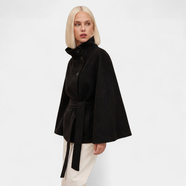 Women's Wool Winter Coat, Cape Oversized Short Button Front