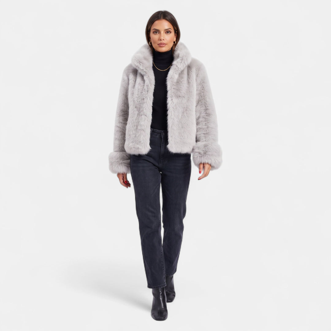 Women's Short Oversized Faux Fur Coat, Medium Pile Boxy