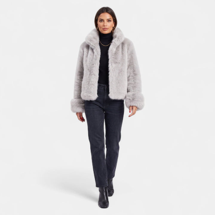 Women's Short Oversized Faux Fur Coat, Medium Pile Boxy