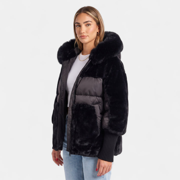 Women's Hooded Biker Puffer Jacket, Short Oversized