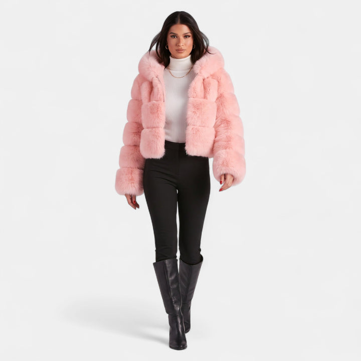 Women's Faux Fur Coat, Oversized Open Front Hood Long Sleeves