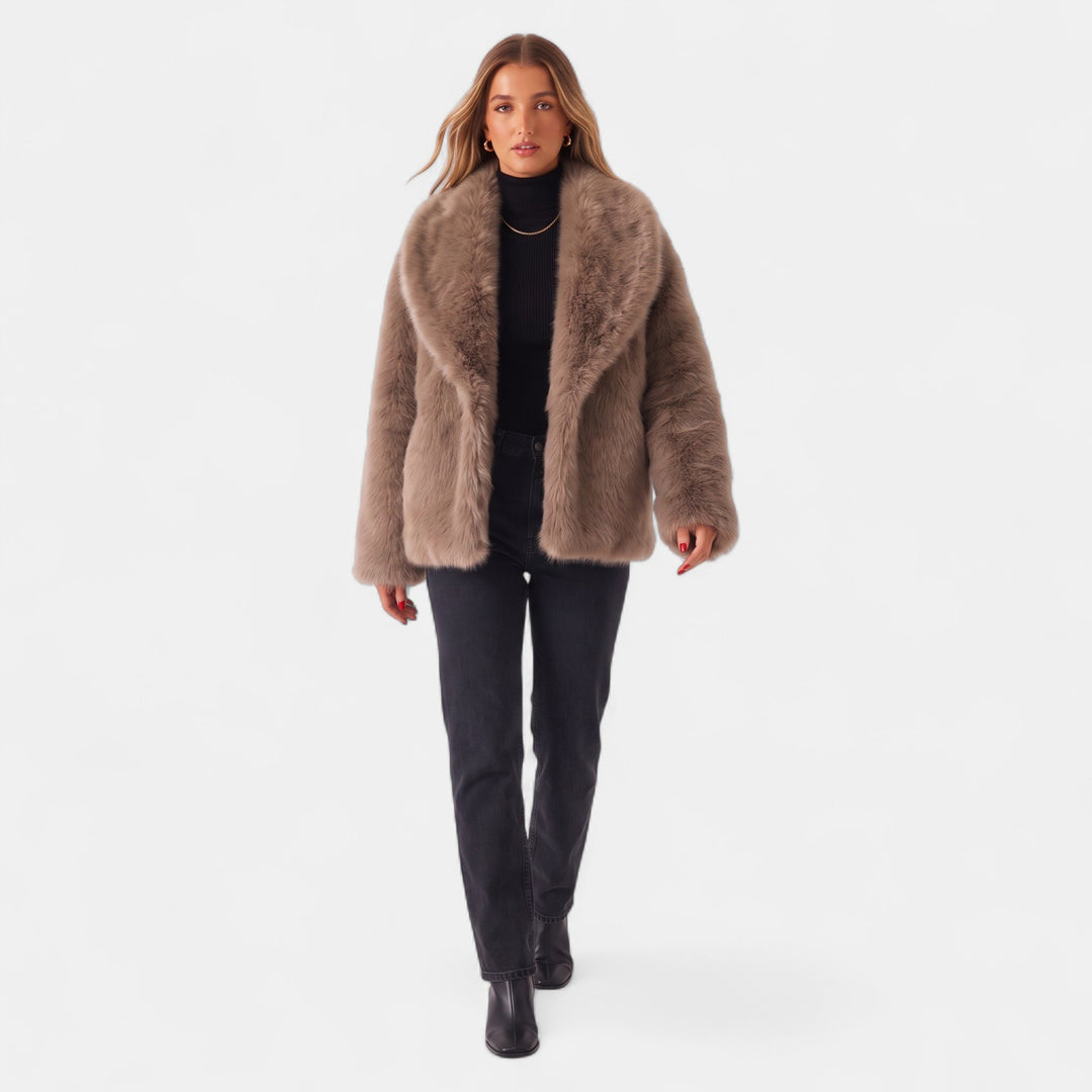Women's Oversized Short Faux Fur Coat, Open Front Large Lapel