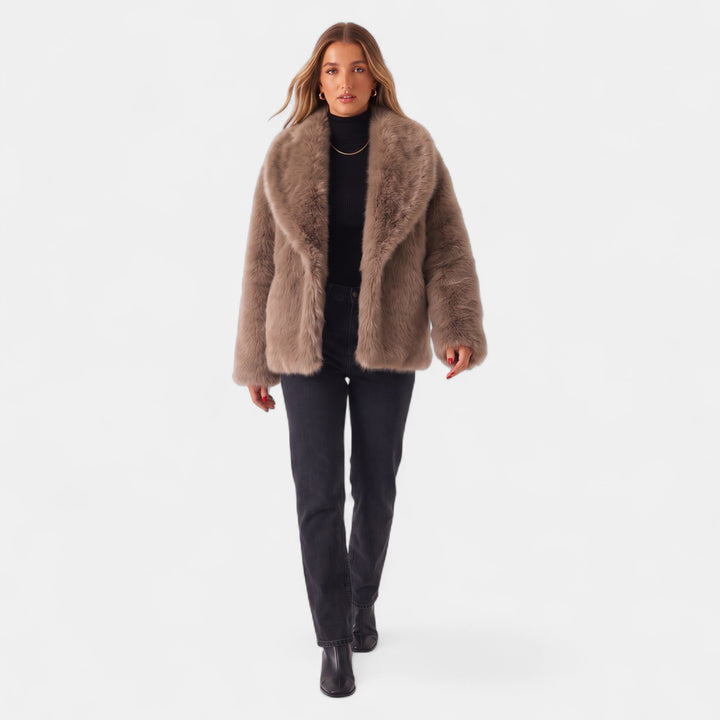 Women's Oversized Short Faux Fur Coat, Open Front Large Lapel