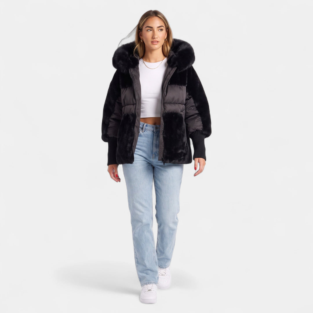 Women's Hooded Biker Puffer Jacket, Short Oversized