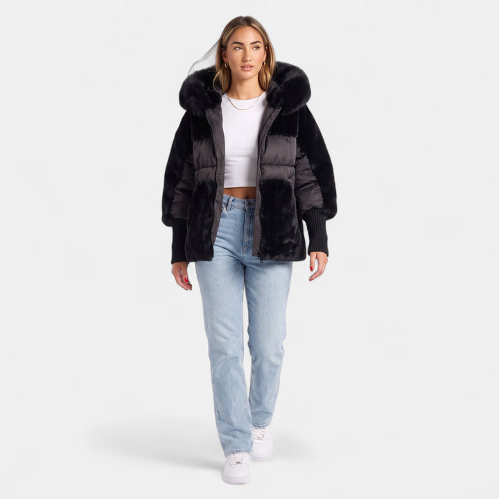 Women's Hooded Biker Puffer Jacket, Short Oversized