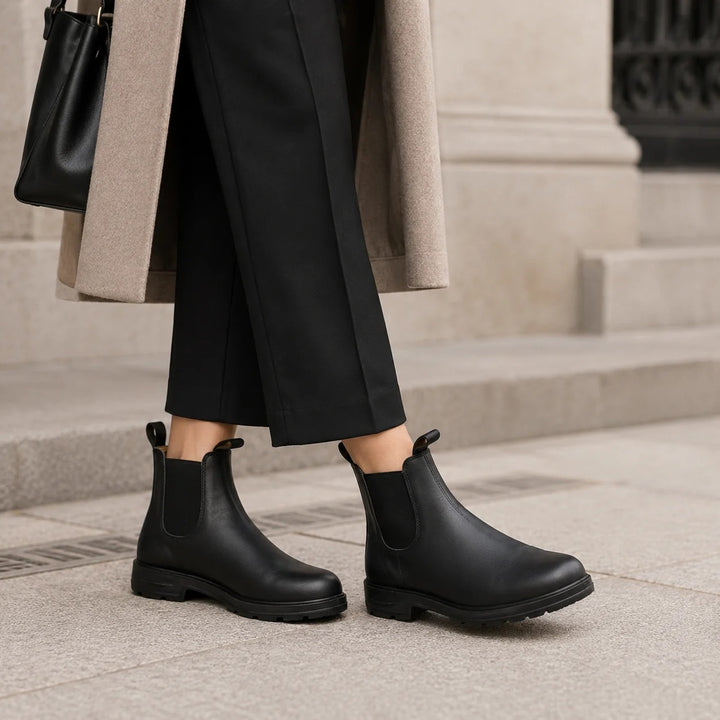 Women's Chunky Chelsea Boots, Low Block Heel Lug Sole Pull Tab