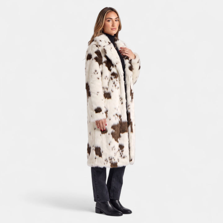 Women's Oversized Faux Fur Coat, Cow Print Open Front