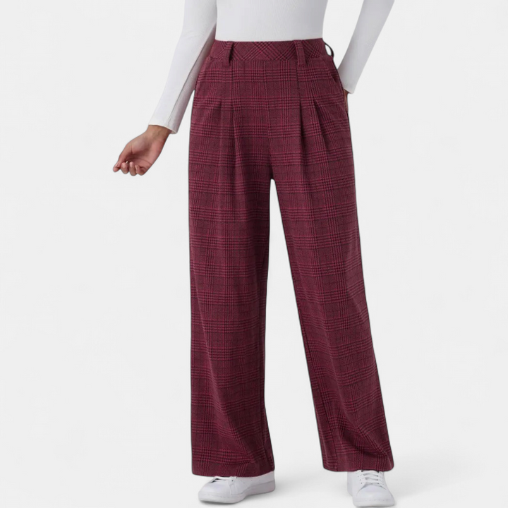 Women's Work Trousers, Belt Loop High Waist Glen Plaid