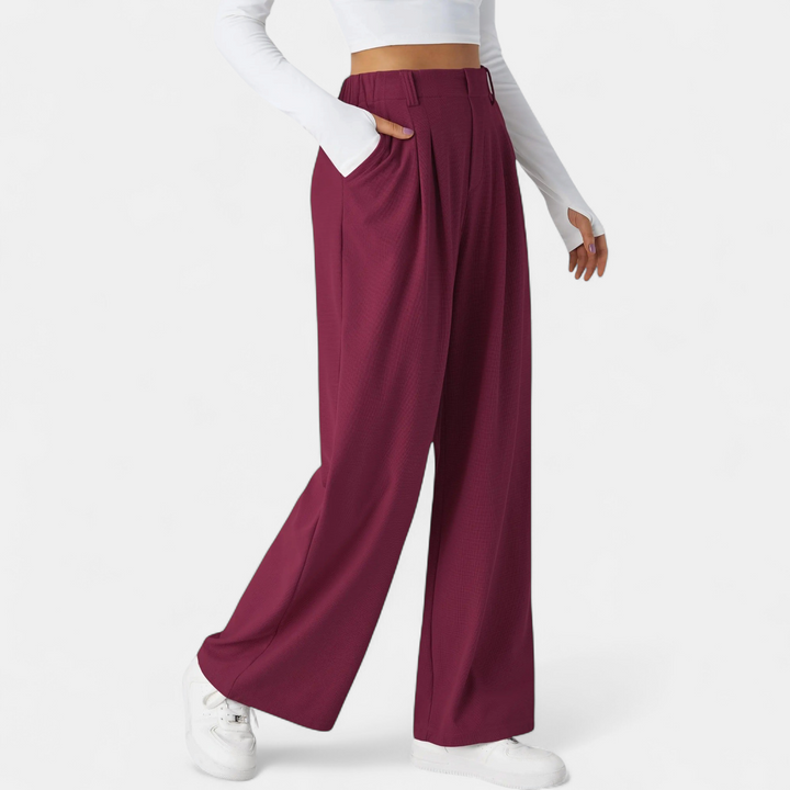 Women's Pleated High Waist Wide Leg Trousers, Side Pocket