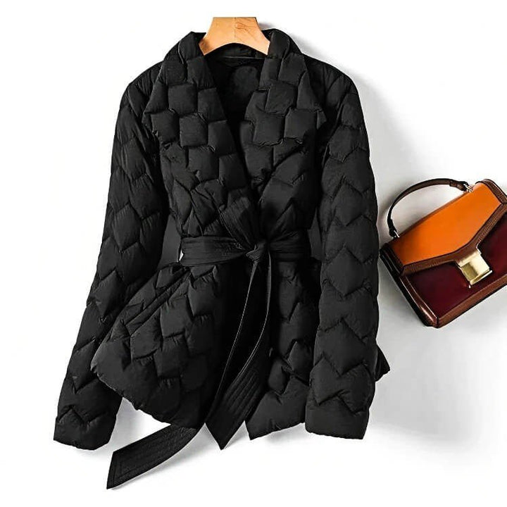 Women's Belted Quilted Puffer Jacket, Lightweight Padded Winter