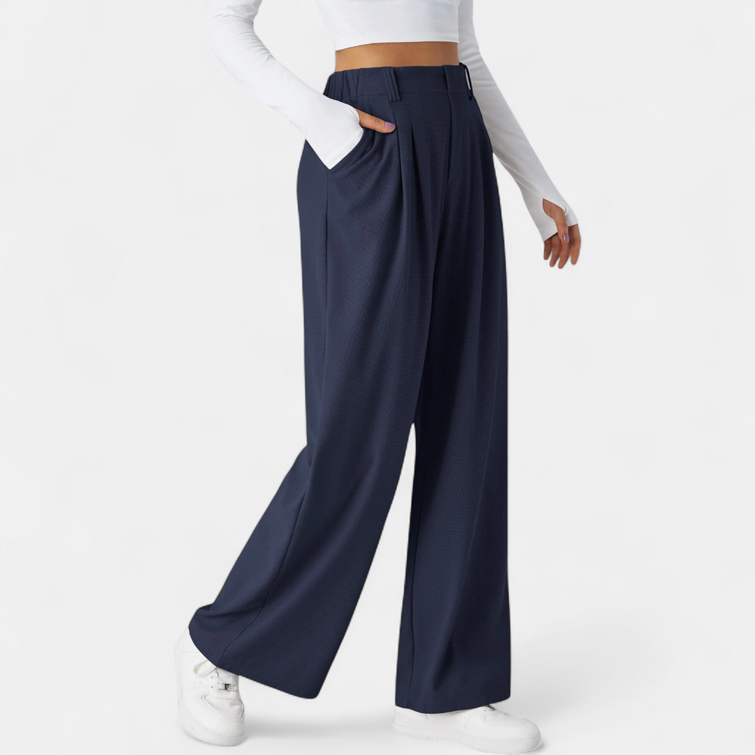 Women's Pleated High Waist Wide Leg Trousers, Side Pocket