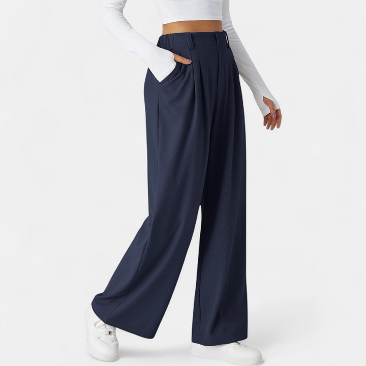 Women's Pleated High Waist Wide Leg Trousers, Side Pocket
