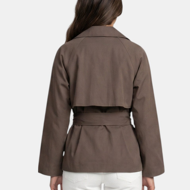 Women's Double Breasted Short Trench Coat, Cotton Twill