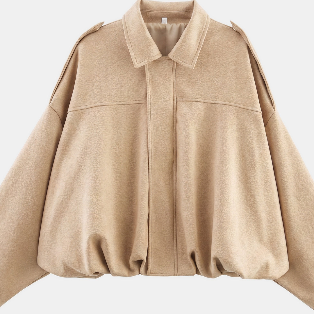 Women's Faux Suede Cropped Jacket, Zip Boxy Fit Long Sleeves