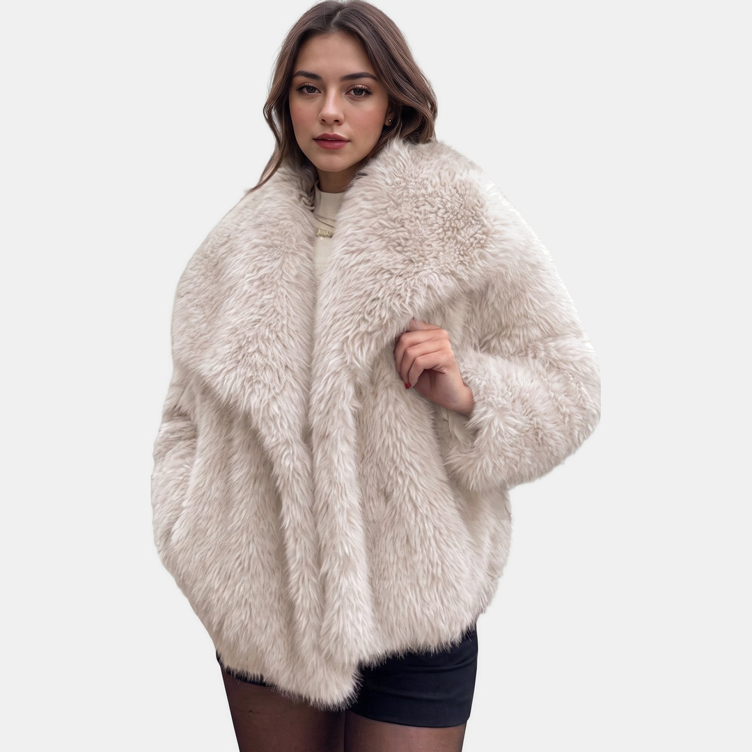 Women's Oversized Faux Fur Coat, Cropped Open Front