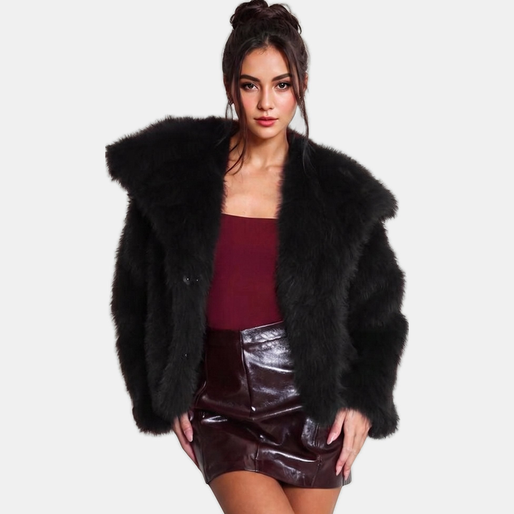 Women's Oversized Faux Fur Coat, Cropped Open Front