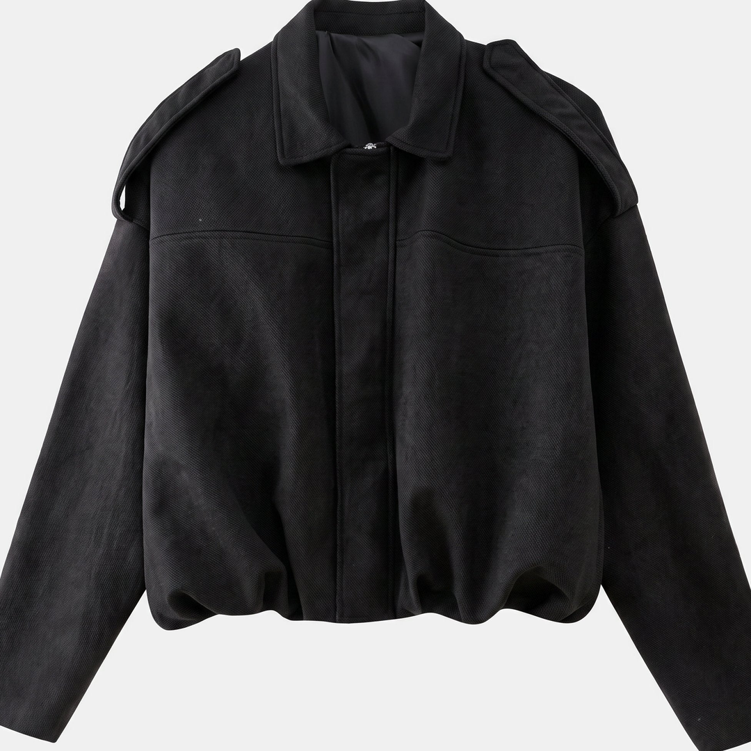 Women's Faux Suede Cropped Jacket, Zip Boxy Fit Long Sleeves
