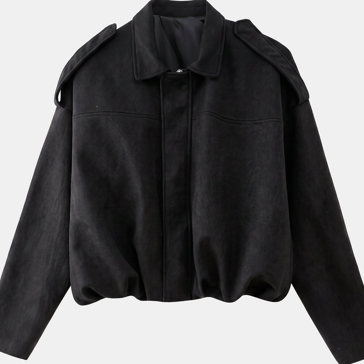 Women's Faux Suede Cropped Jacket, Zip Boxy Fit Long Sleeves