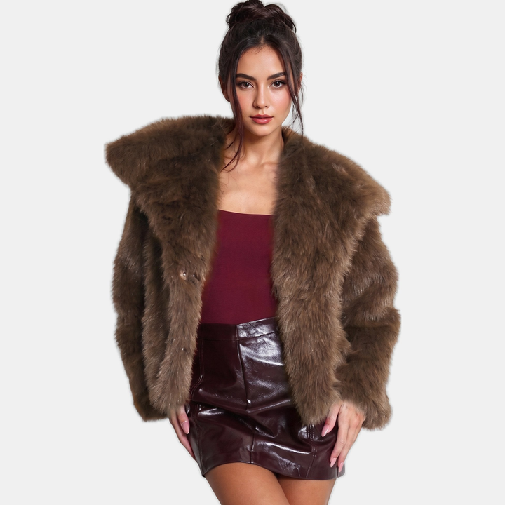 Women's Oversized Faux Fur Coat, Cropped Open Front