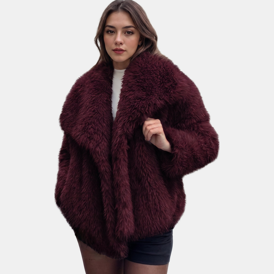 Women's Oversized Faux Fur Coat, Cropped Open Front