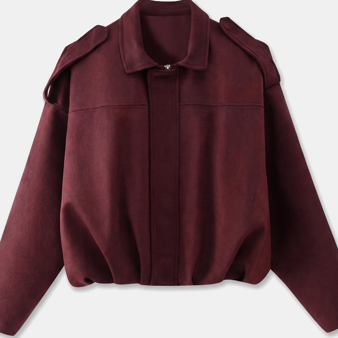 Women's Faux Suede Cropped Jacket, Zip Boxy Fit Long Sleeves