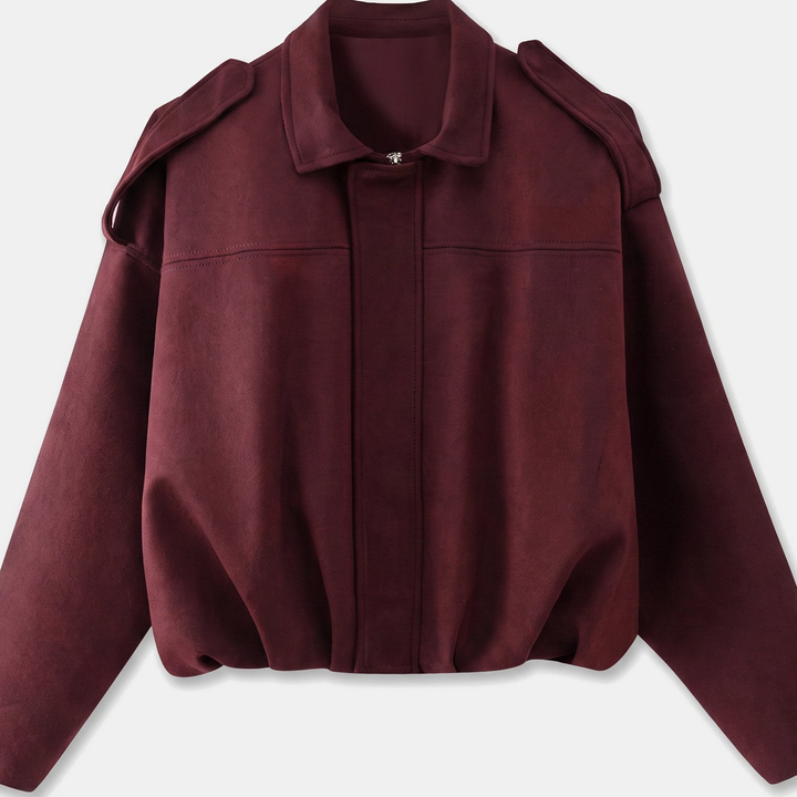 Women's Faux Suede Cropped Jacket, Zip Boxy Fit Long Sleeves