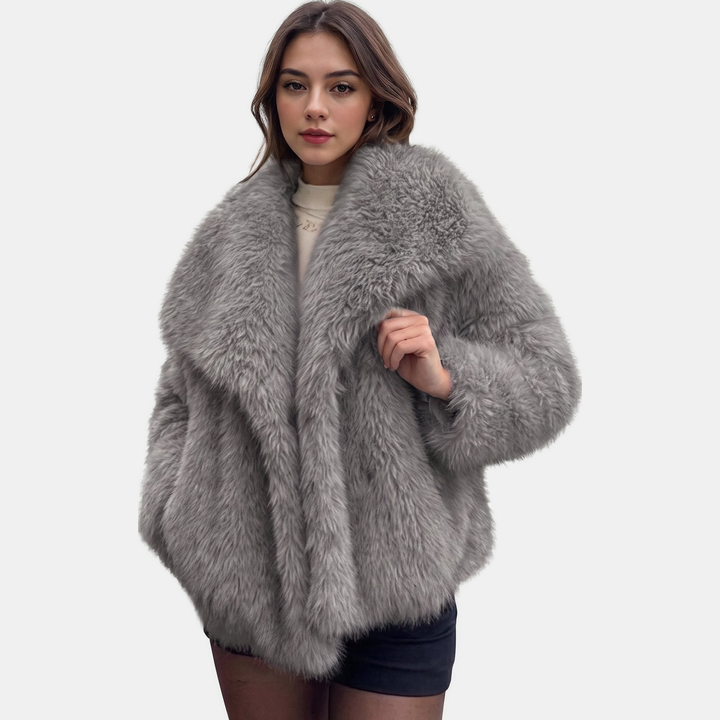 Women's Oversized Faux Fur Coat, Cropped Open Front