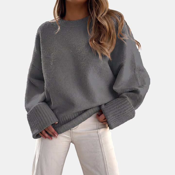 Women's Cropped Oversized Sweater, Pullover Drop Shoulder