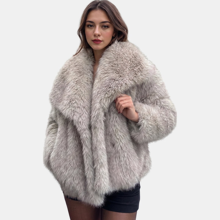Women's Oversized Faux Fur Coat, Cropped Open Front