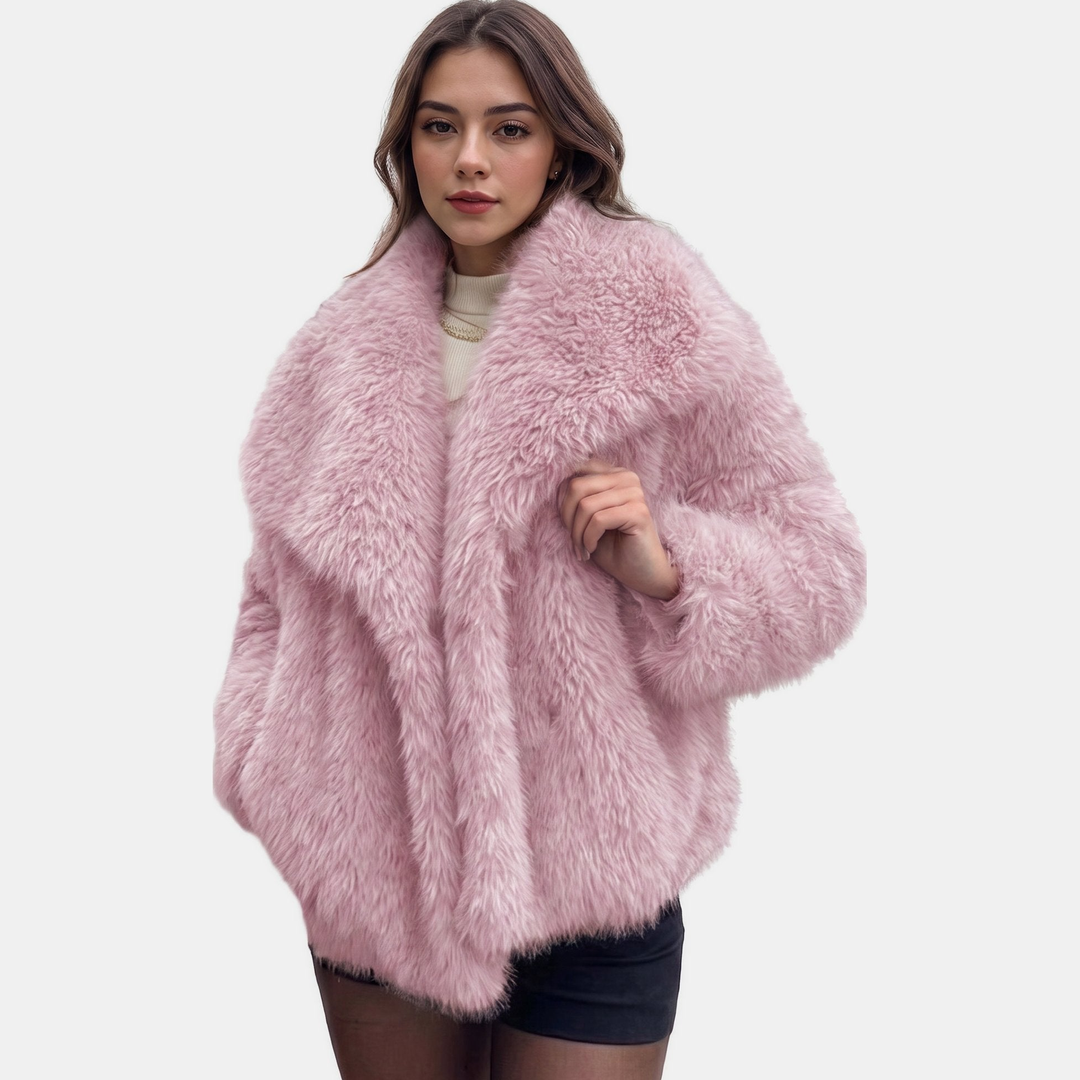 Women's Oversized Faux Fur Coat, Cropped Open Front