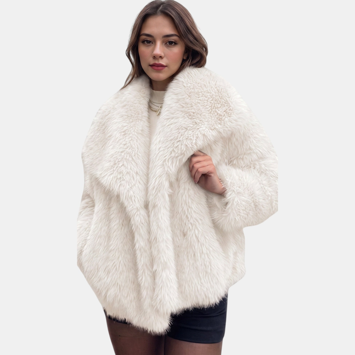 Women's Oversized Faux Fur Coat, Cropped Open Front