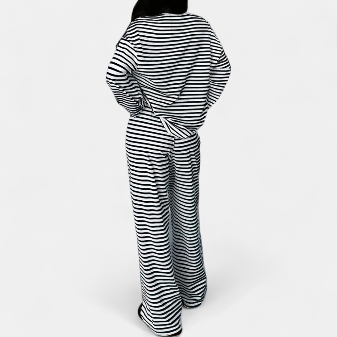 Women's Wide Leg Co Ord Loungewear Set, Stripe Relaxed