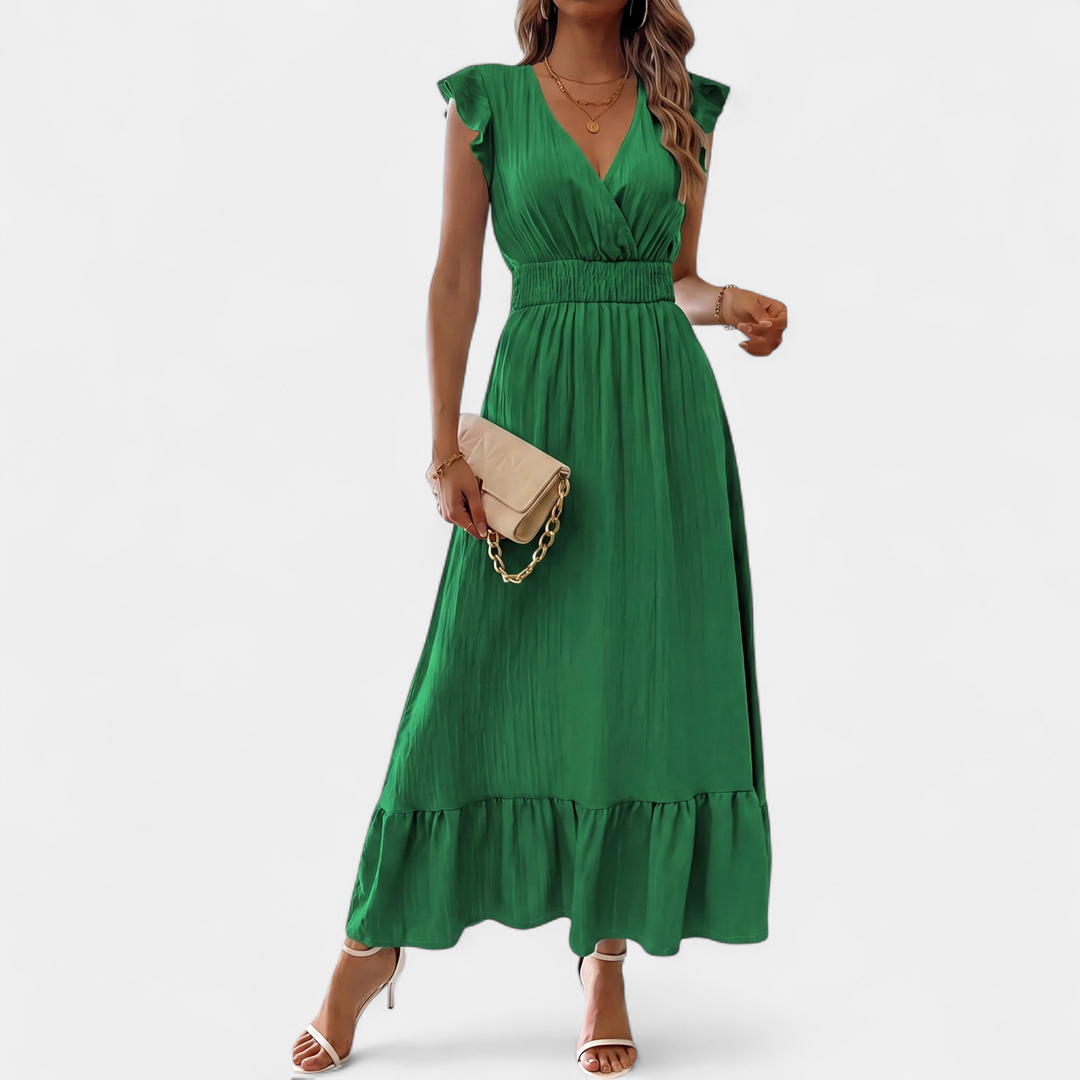 Women's Tiered Wrap Midi Dress, V Neck Ruffle Hem Smocked Waist