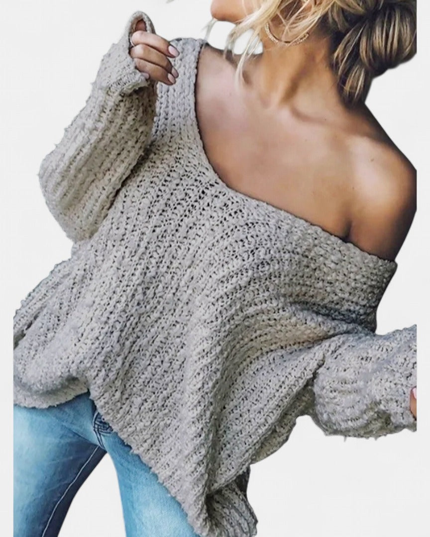 Women's Oversized Knit Jumper, Bell Sleeve Off Shoulder
