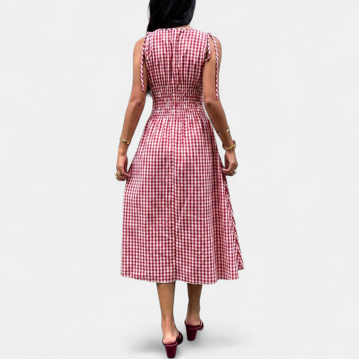 Women's Check Ruffle Midi Dress, Strappy Gingham Slit