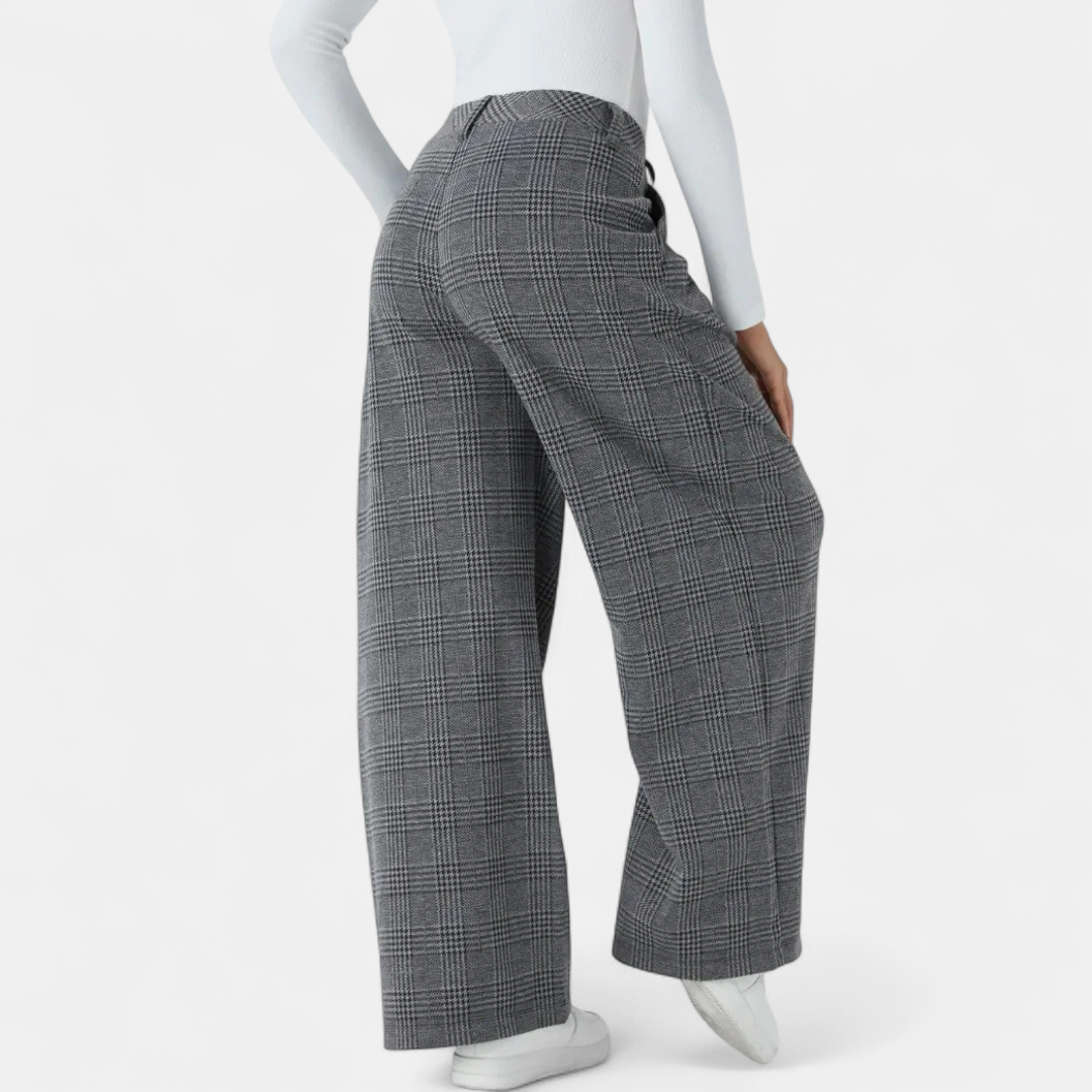 Women's Work Trousers, Belt Loop High Waist Glen Plaid