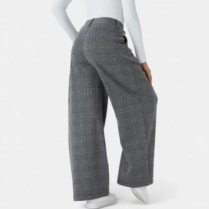 Women's Work Trousers, Belt Loop High Waist Glen Plaid