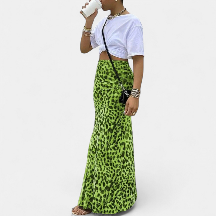 Women's High Waist Animal Print Maxi Skirt, Bodycon