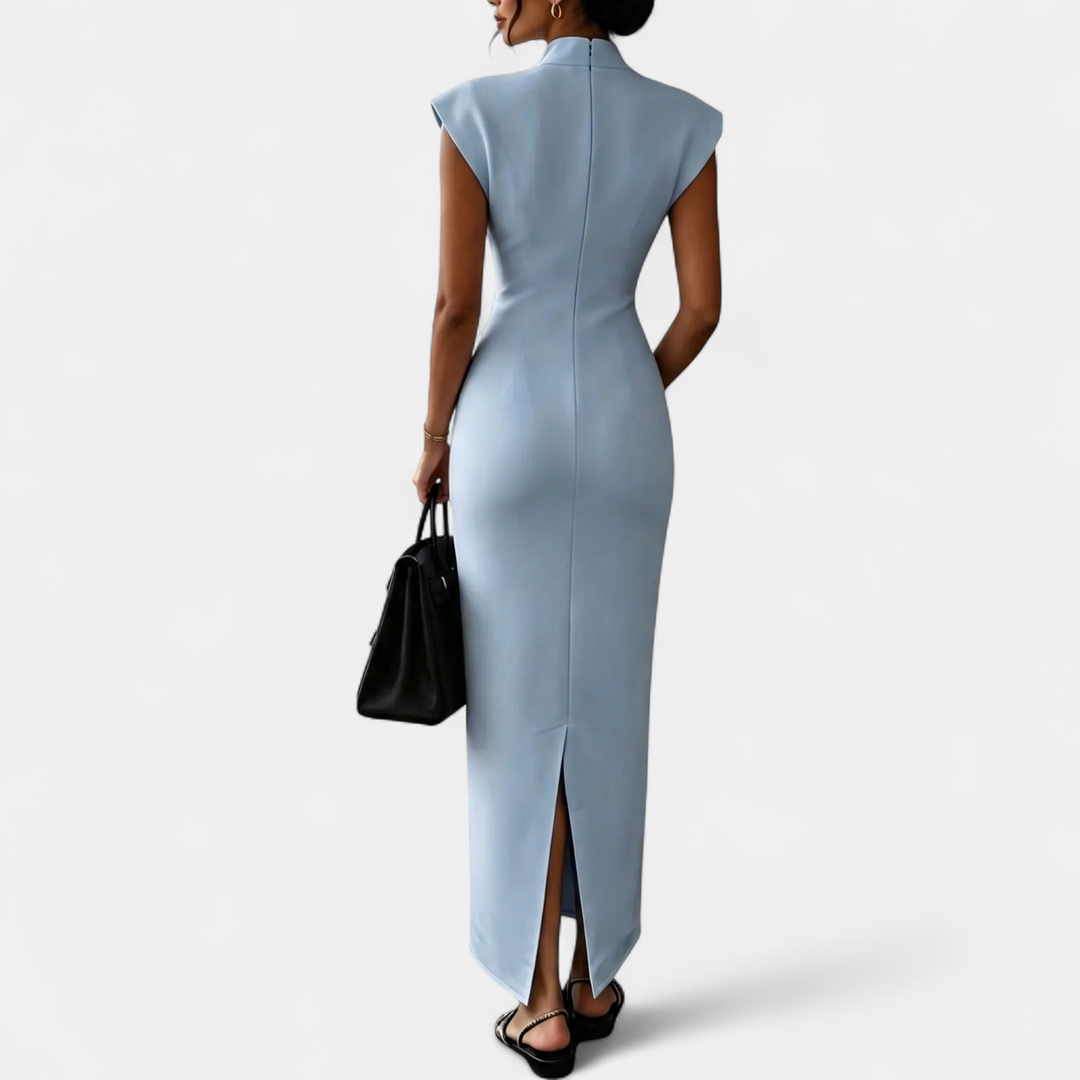 Women's Fitted Bodycon Mini Dress, Sleeveless Stand Collar